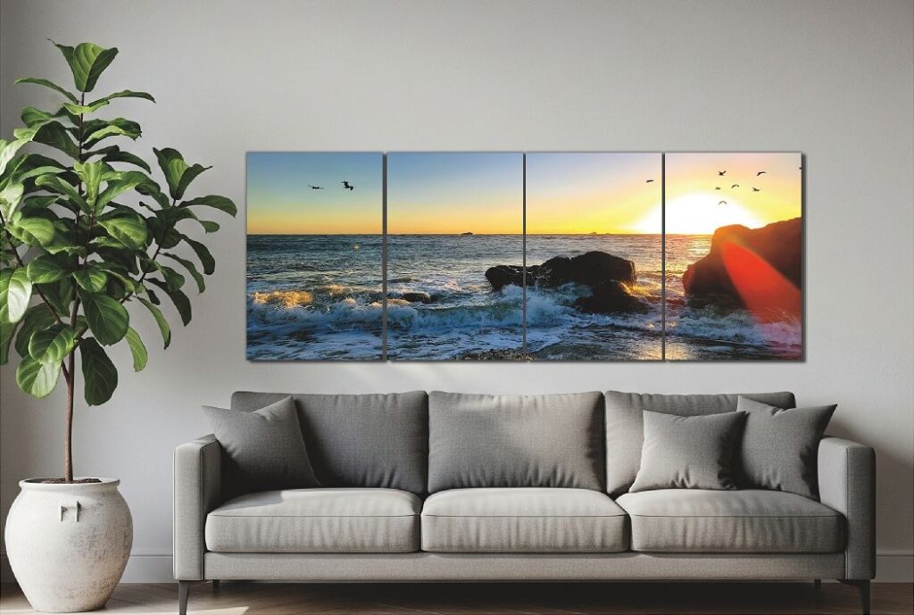 Enormous 3ft high by 8ft long single image cut in 4 pieces each measuring 3ft high by 2ft long, or you can have 4 different images if you prefer.