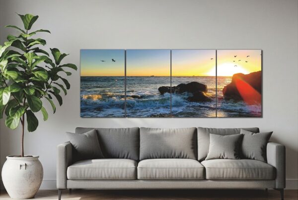 Enormous 3ft high by 8ft long single image cut in 4 pieces each measuring 3ft high by 2ft long, or you can have 4 different images if you prefer.